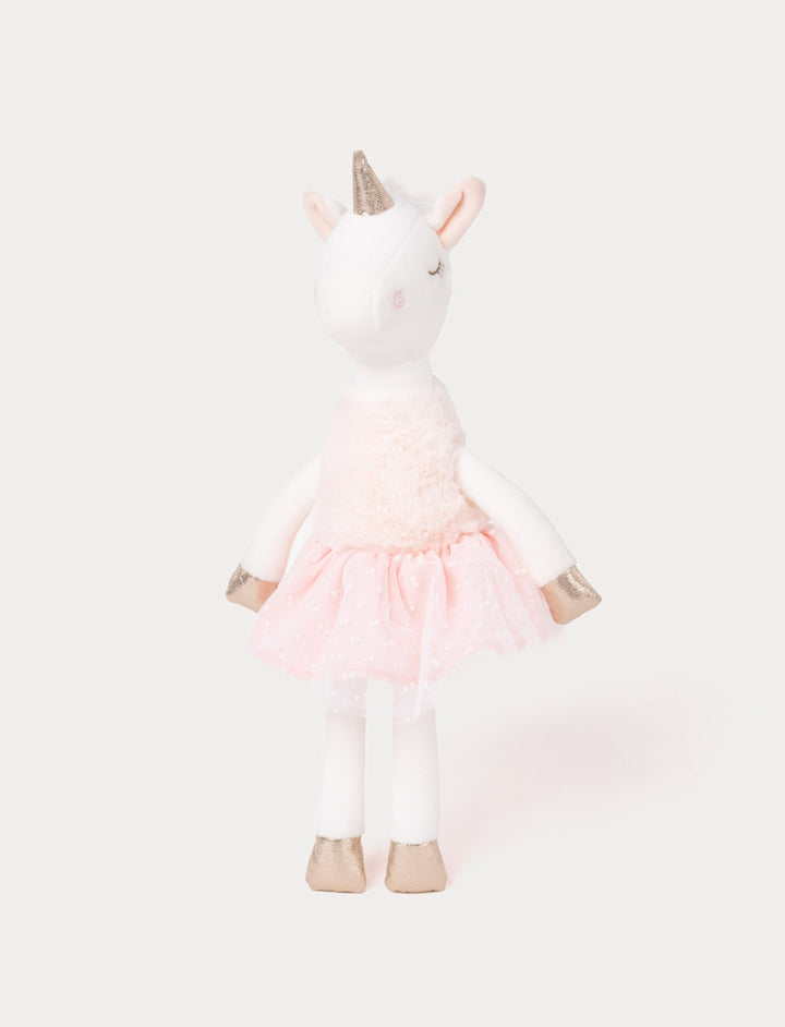 Ballerina Unicorn Ella plush toy with pink tutu and gold horn
