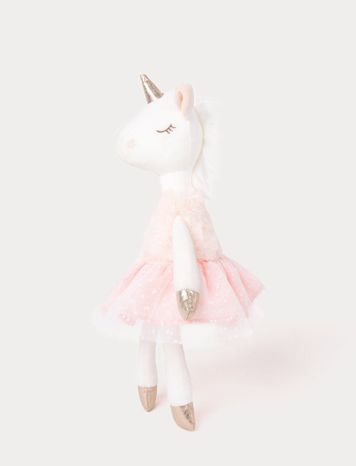 Ballerina Unicorn Ella plush toy with pink tutu and gold horn 