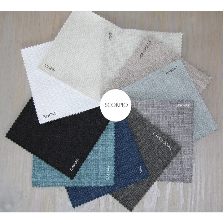 FibreGuard Scorpio fabric colour wheel with a curated range of durable, stain-resistant upholstery shades for Baby Belle luxury feeding and rocking chairs in South Africa