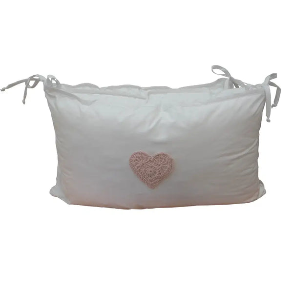 Cot Bumper - 300TC Cotton Percale Blush Vintage Heart - Cot Bumper