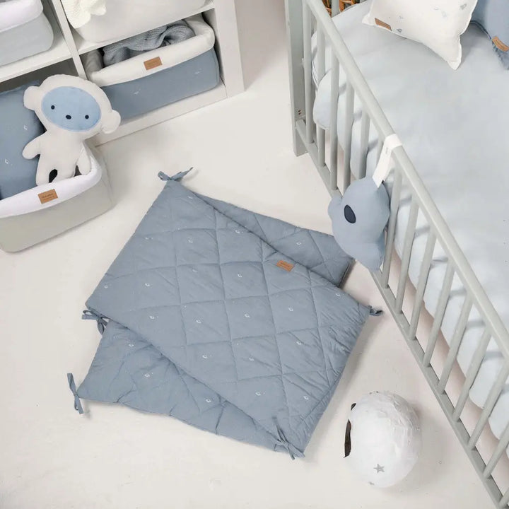 Cot Bumper Diamond Quilt -Denim Blue - Cot Bumper