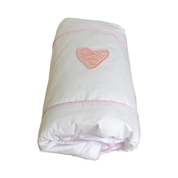 Cot Duvet Cover- Pink Hand-crocheted Heart - Linen- Baby Belle