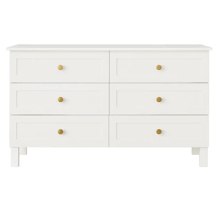 Front angle of handcrafted 1.5m Alexander Compactum in White with gold knobs, nursery compactum for South African homes