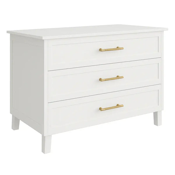 Side-facing view of 1.2m Alexander Compactum in off-white Drifting Snow finish with gold handles, luxury baby compactum South Africa