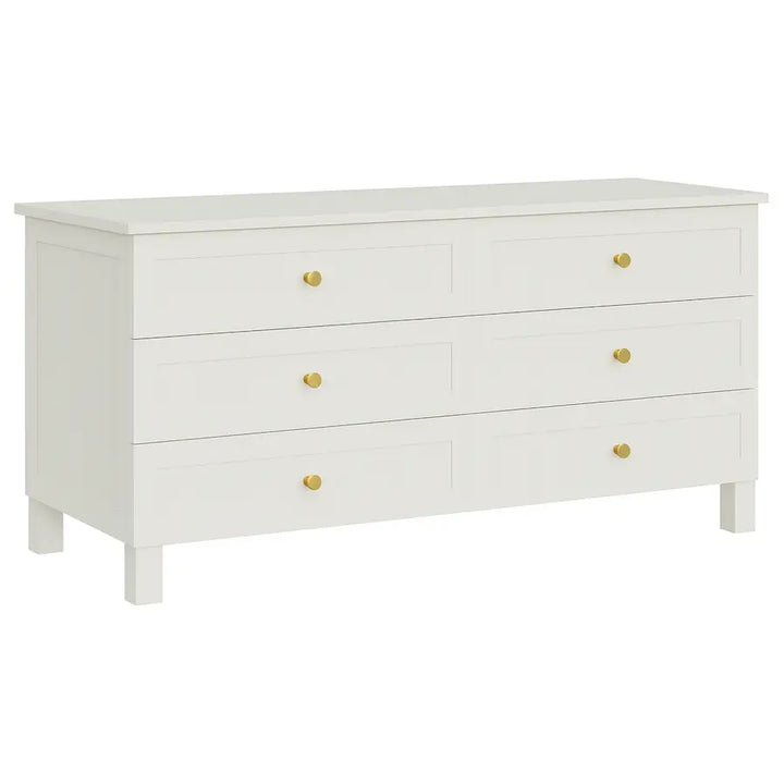 Side angle of handcrafted 1.5m Alexander Compactum in White with gold knobs, nursery compactum for South African homes