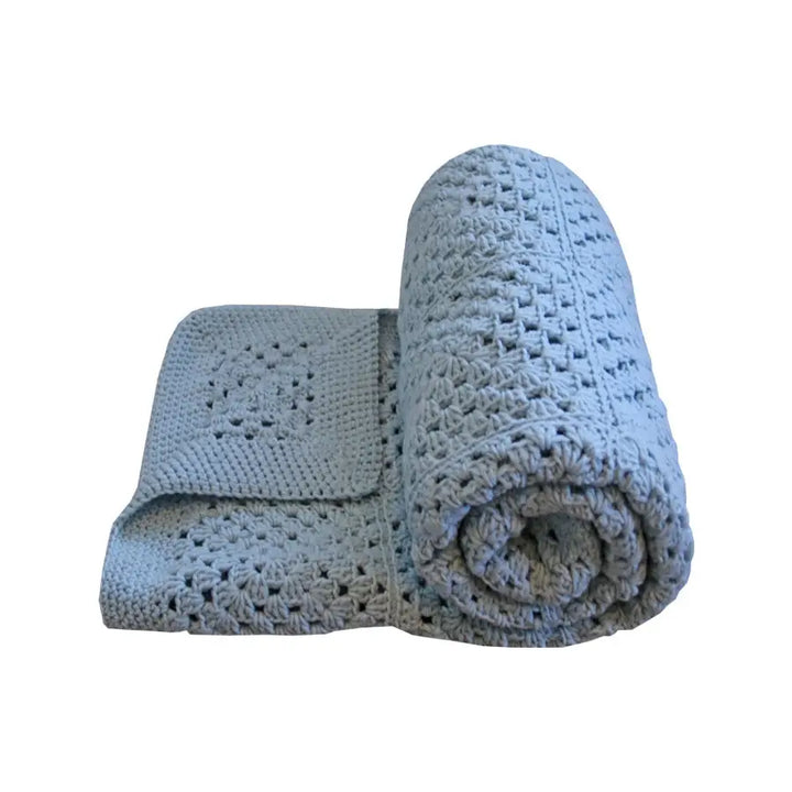Hand-crocheted Cot Blanket - Traditional Powder Blue - blanket