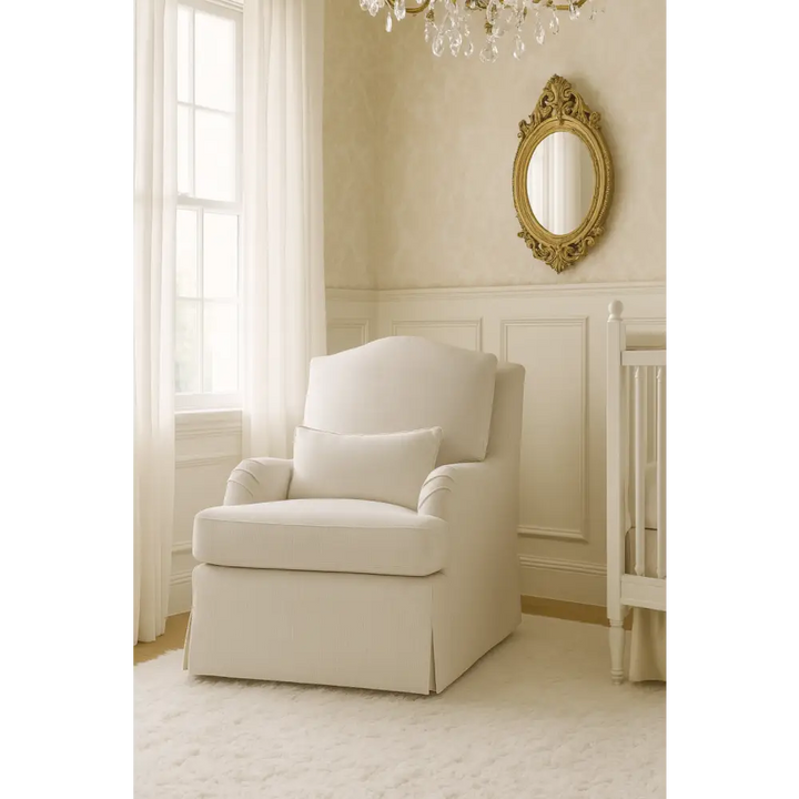 Baby Belle Balmoral Chair in cream slipcover with optional glider/swivel base – luxury nursing and feeding chair South Africa