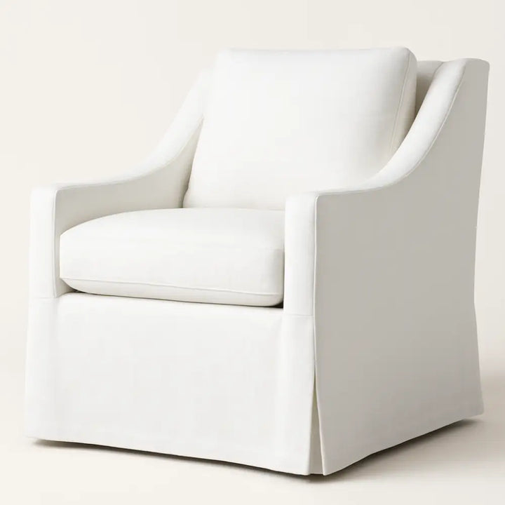 Baby Belle Dahlia Glider Chair upholstered in FibreGuard Keystone fabric, colour Snow – luxury slipcover nursing and feeding chair with optional swivel or glider base, handcrafted in South Africa