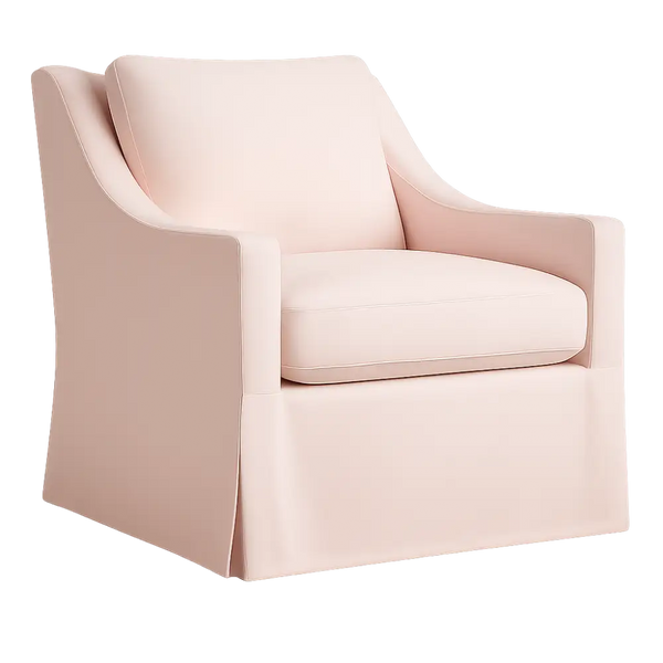 Baby Belle Dahlia Glider Chair in blush pink slipcover fabric – handcrafted luxury nursing and feeding chair with optional swivel or glider base, South Africa