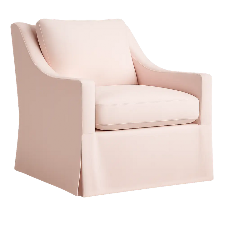 Baby Belle Dahlia Glider Chair in blush pink slipcover fabric – handcrafted luxury nursing and feeding chair with optional swivel or glider base, South Africa